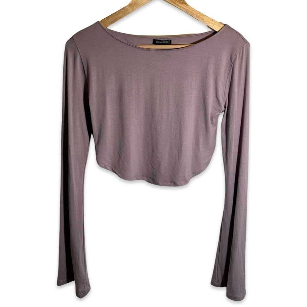 Dynamite Cropped Long Sleeve Tee Crew Neck Flare Bell Sleeve Blush Size Medium